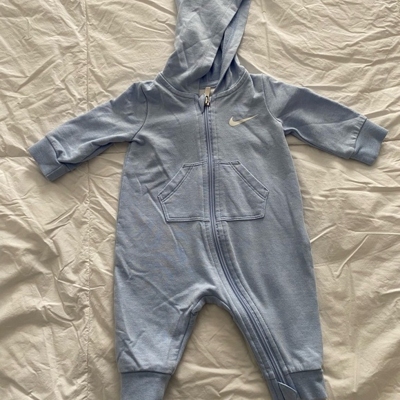 Nike Other - Nike Baby Light Blue Hooded Long Sleeve Onesie Footie Bodysuit Size 3 Months
